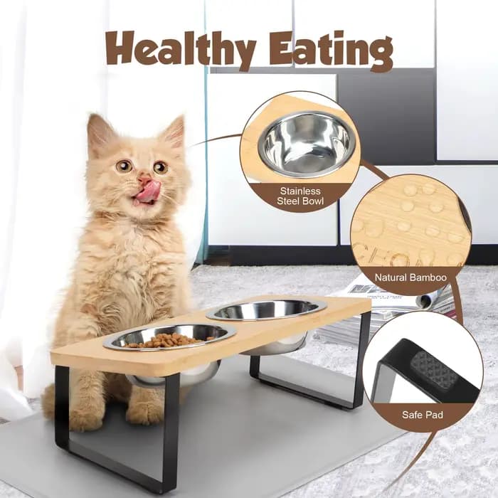 Bols surélevés pour chats avec tapis alimentaire 15 ° Support incliné surélevé pour gamelles de chat