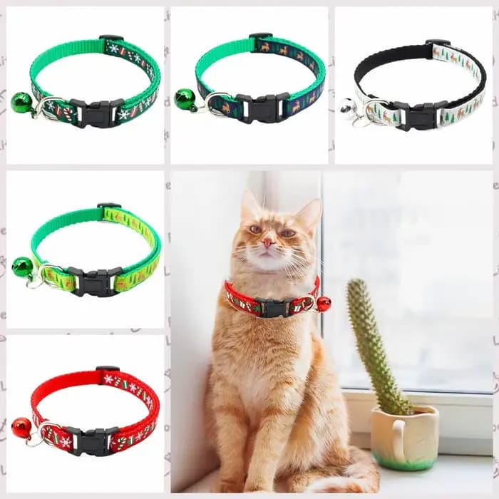Avec cloche collier de chat de noël polypropylène blanc/vert/rouge collier de noël pour animaux de compagnie motif flocon de neige/élan cerf réglable