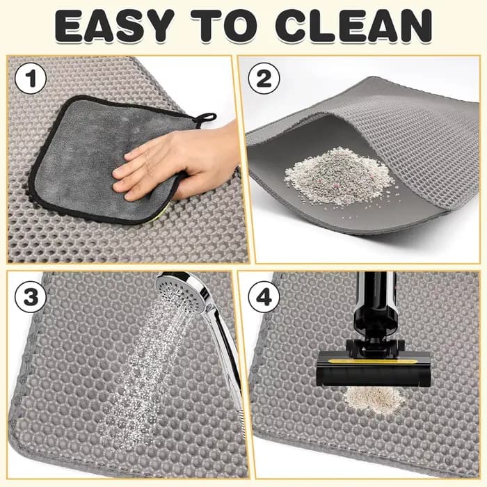 1 tapis pour litière de chat, design double couche en nid d'abeille, tapis en EVA pour litière de chat, retient efficacement l'urine et empêche les éclaboussures, tapis antidérapant facile à nettoyer,