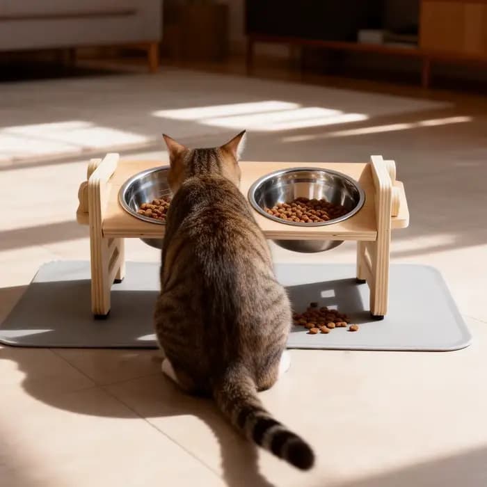 Support de gamelles pour chat réglable en hauteur (6 niveaux)