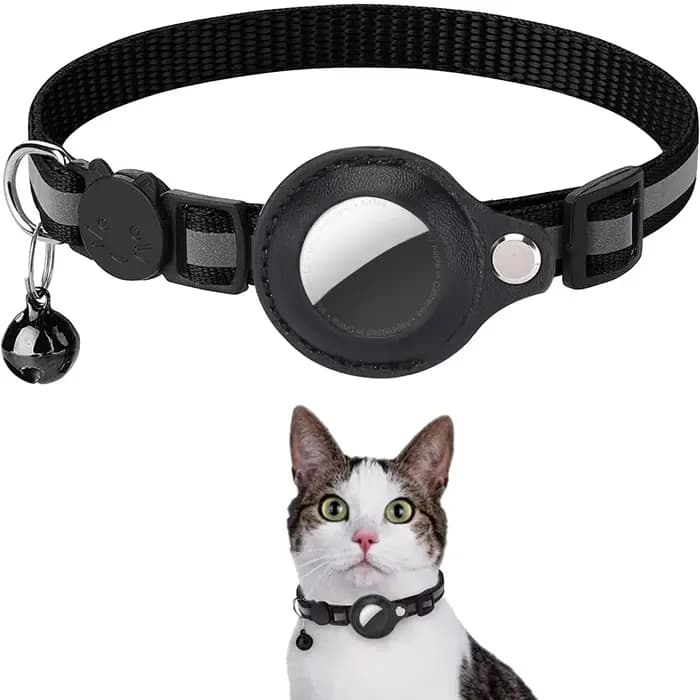 Collier Réfléchissant Ajustable pour Chat avec Support Amovible pour AirTag