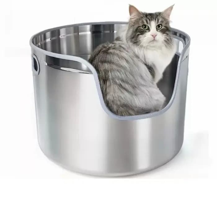 Bac à litière pour chat en acier inoxydable