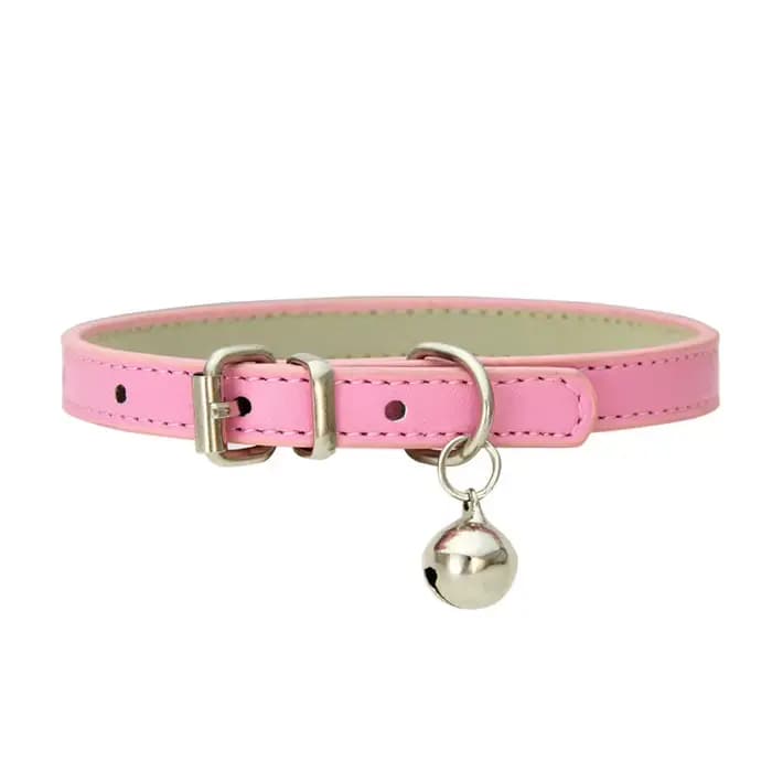 Collier pour chat mignon en similicuir solide réglable avec clochettes