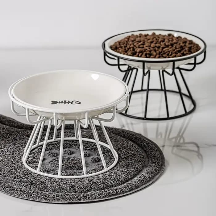 Bol de nourriture pour chat en céramique surélevé de qualité supérieure avec support en métal Stable détachable facile à nettoyer pour chats chiens décor à la maison