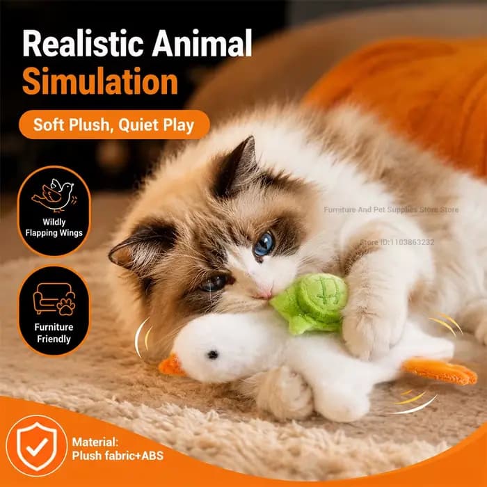 Jouet interactif pour chat : canard réaliste motorisé avec des sons de couinement et des ailes qui battent