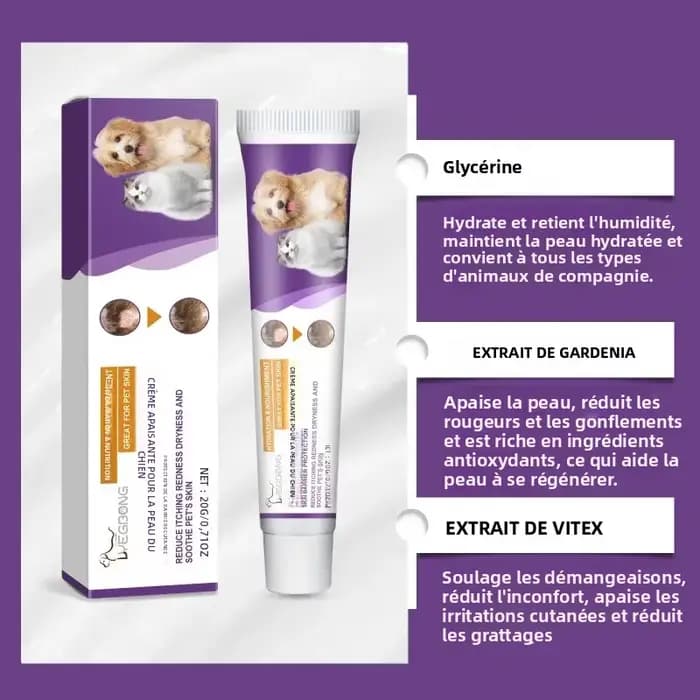 Crème Apaisante pour Peaux Sèches et Irritées des Animaux – Soulagement Anti-Démangeaisons