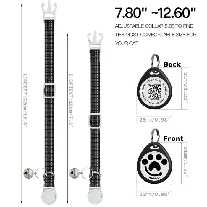 Collier pour chat avec code QR anti-perte et étiquette nominative