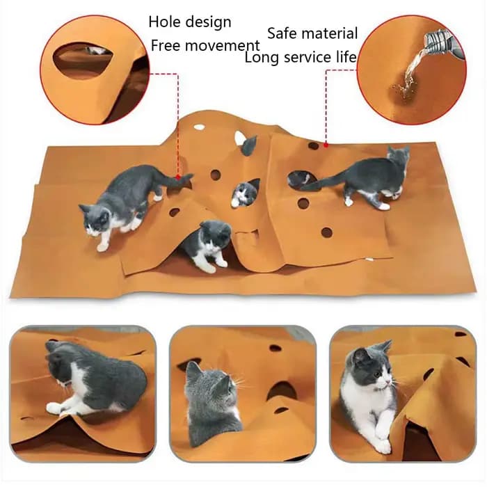 Tunnel interactif pour chat avec tapis de jeu