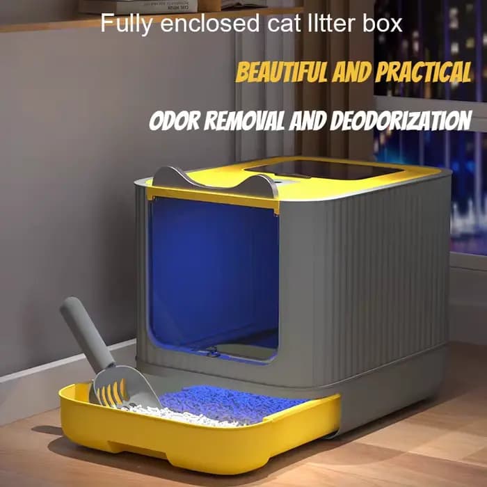 Bassin à litière pour chat surdimensionné résistant aux éclaboussures entièrement fermé toilette