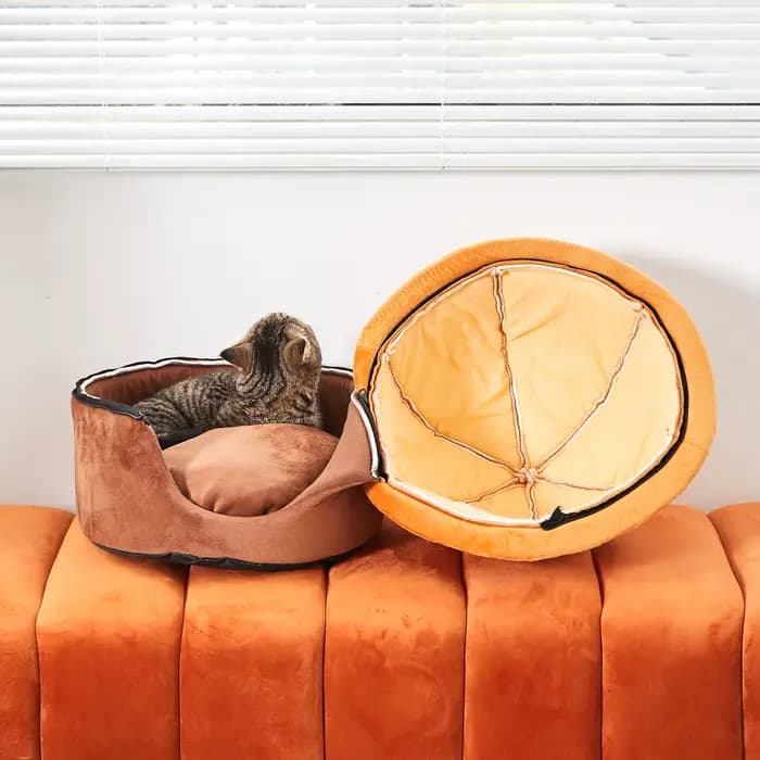 Nouveau panier-niche pour chat, chaud pour l'hiver, tout usage, petit, avec chapeau amovible, accessoires de sommeil doux pour animaux de compagnie avec oreillers