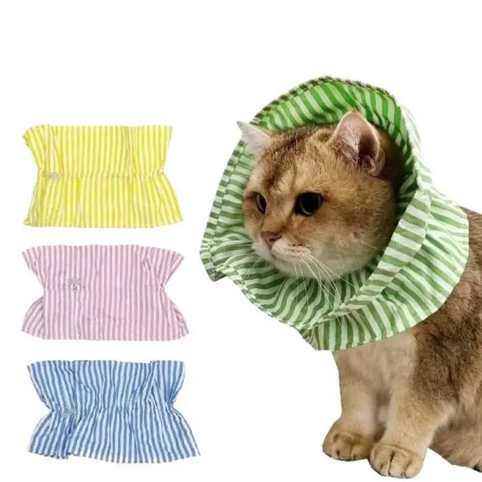Collier de protection souple pour chat, réglable, anti-morsure, à rayures, avec cordon de serrage anti-léchage, pour animaux de compagnie après chirurgie