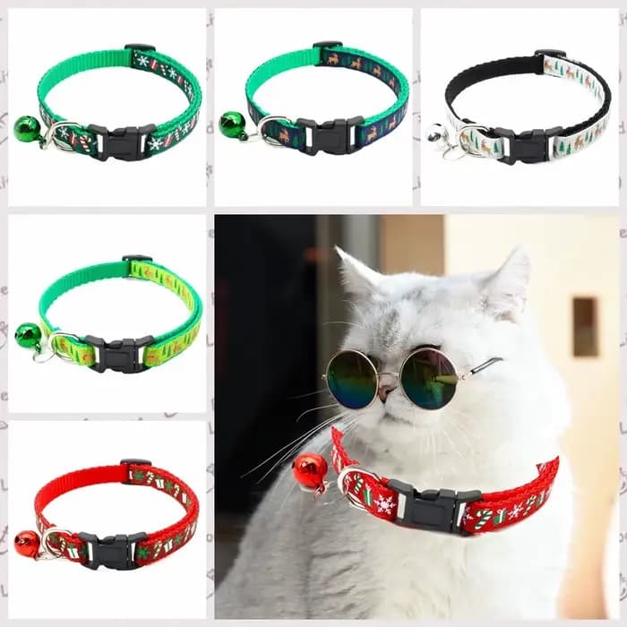 Avec cloche collier de chat de noël polypropylène blanc/vert/rouge collier de noël pour animaux de compagnie motif flocon de neige/élan cerf réglable