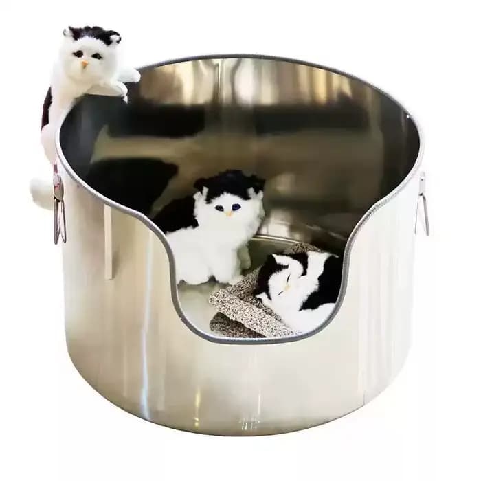 Bac à litière pour chat en acier inoxydable