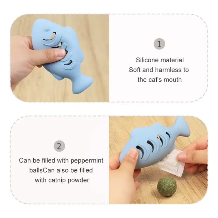 Jouet interactif pour chat en silicone en forme de poisson
