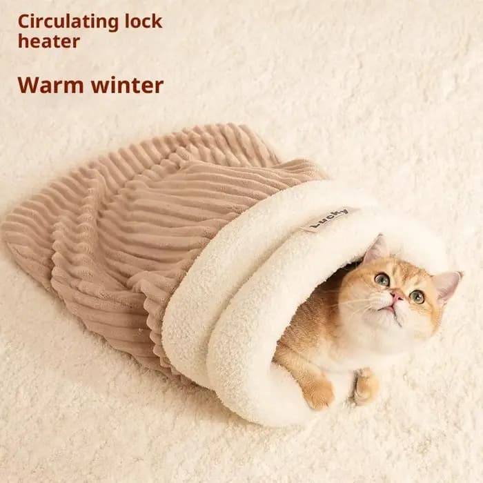 Nid de chat fermé, lit de chat épais, sac de couchage d'intérieur pour chats, sac de couchage chaud d'hiver, grotte douce, fournitures confortables pour animaux de compagnie