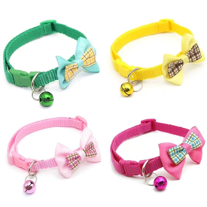 Pet Collar with Bell Cats Checked Bow Adjustable Buckle Neck Strap Puppy Dog