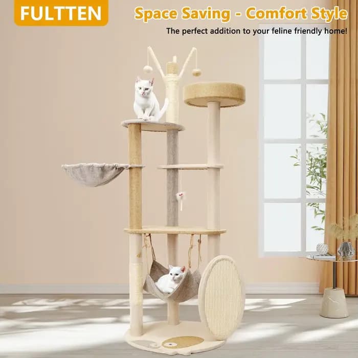 Tour à chat multifonctionnelle avec planche à gratter en Sisal et jouets