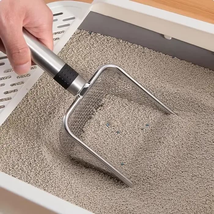 Pelle à litière pour chat en acier inoxydable – Durable, facile à nettoyer, poignée ergonomique, résistante à la rouille, idéale pour l'élimination rapide des déchets