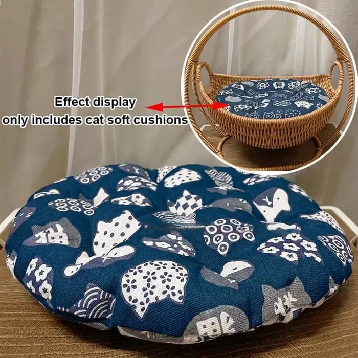 Panier-lit pour chat en rotin tressé avec coussin moelleux