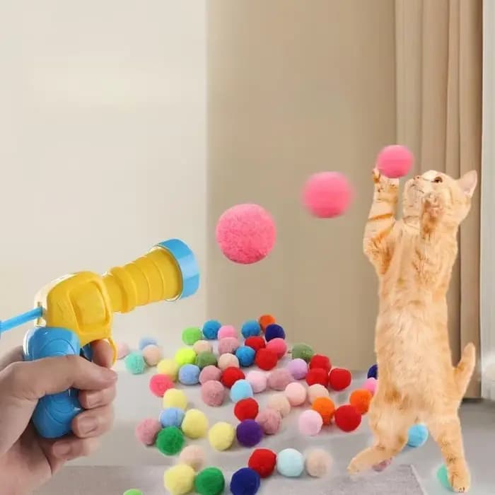 Jouet pour chat, balles en peluche, pistolet de tir lancé, bâton de jeu, Relaxation, jouets interactifs amusants pour chiens, balle silencieuse et Durable