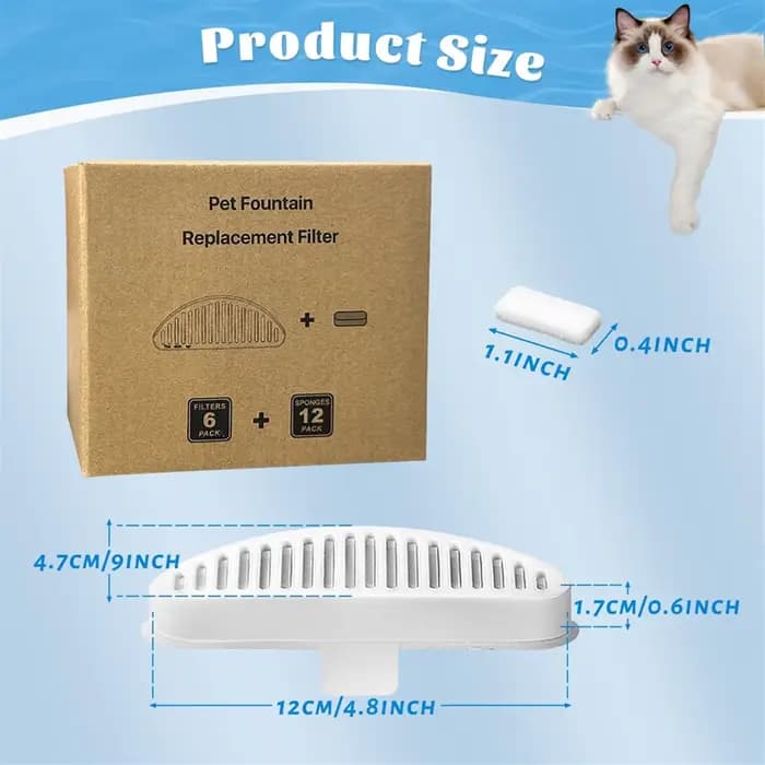 Filtre de rechange pour fontaine à eau Uahpet pour chat, 6 pièces, 2L, 67oz