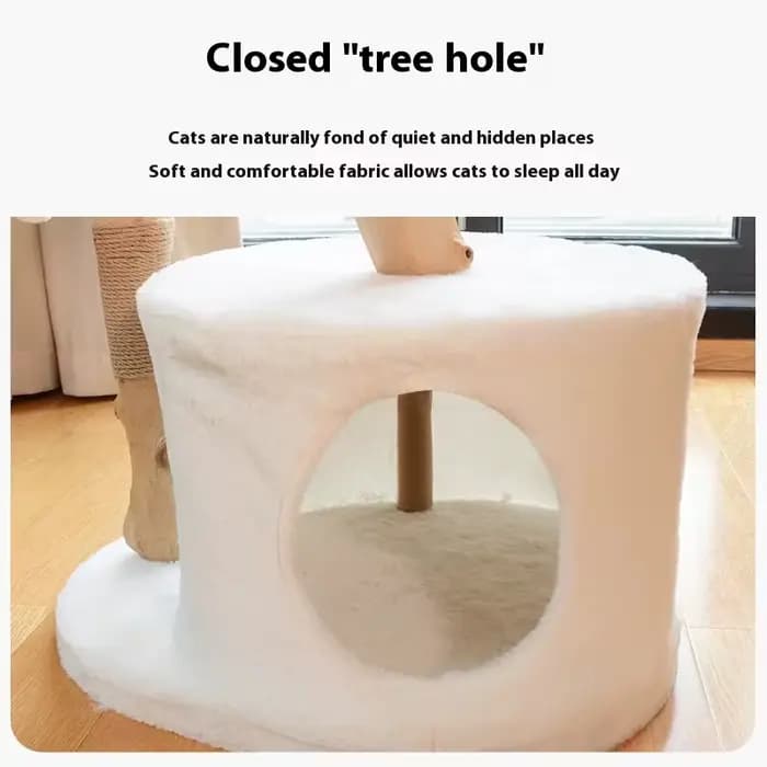 Arbre à chat de luxe en bois naturel avec trou d'arbre