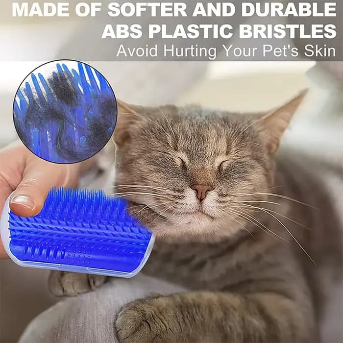 Brosse de massage et griffoir pour chat - Brosse d'angle anti-griffures avec herbe à chat, peigne démêlant pour animaux de compagnie pour l'élimination des poils et le toilettage