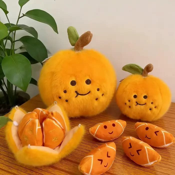 Porte-clés pendentif sac à dos en peluche orange pelable