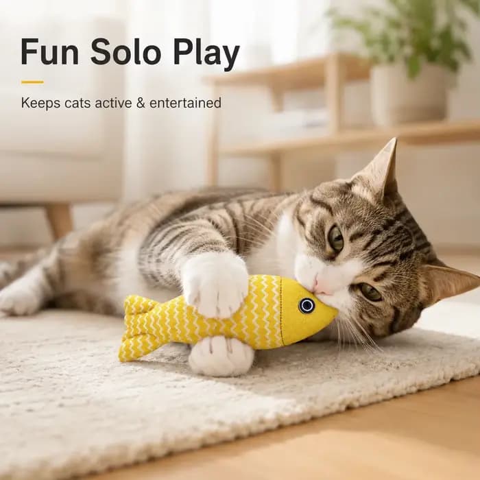 Jouet pour chat en lin imitation poisson à la catnip naturelle