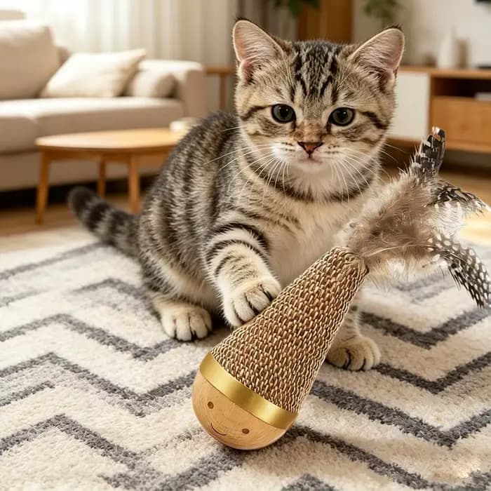 Jouet pour chat en sisal Roly Poly avec plume sur le dessus