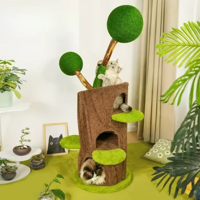 Arbre à chat en bois massif avec lit creux