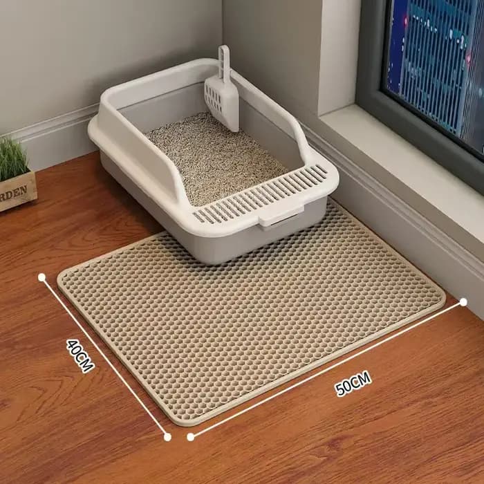 1 tapis pour litière de chat, design double couche en nid d'abeille, tapis en EVA pour litière de chat, retient efficacement l'urine et empêche les éclaboussures, tapis antidérapant facile à nettoyer,