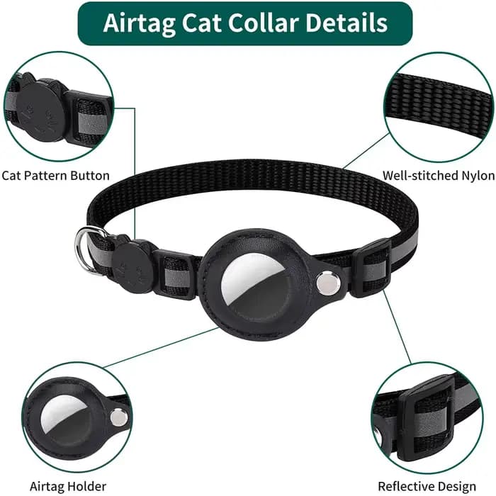Collier Réfléchissant Ajustable pour Chat avec Support Amovible pour AirTag