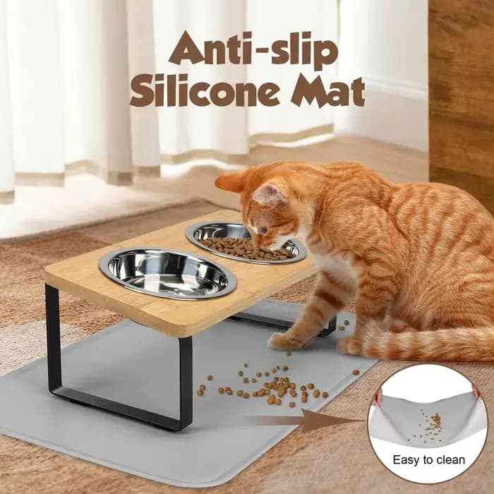 Ensemble de gamelles surélevées et inclinées pour chat avec tapis antidérapant