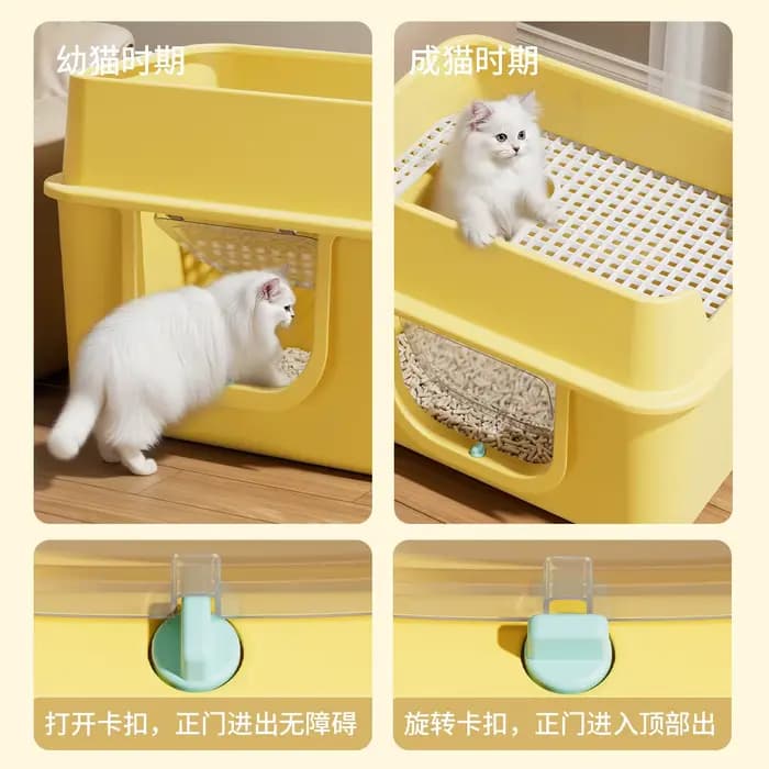 Bac à litière extra-large pour chat, entièrement fermé, anti-odeur et anti-éclaboussures, bac à déchets pour chat extra-large, toilette double couche