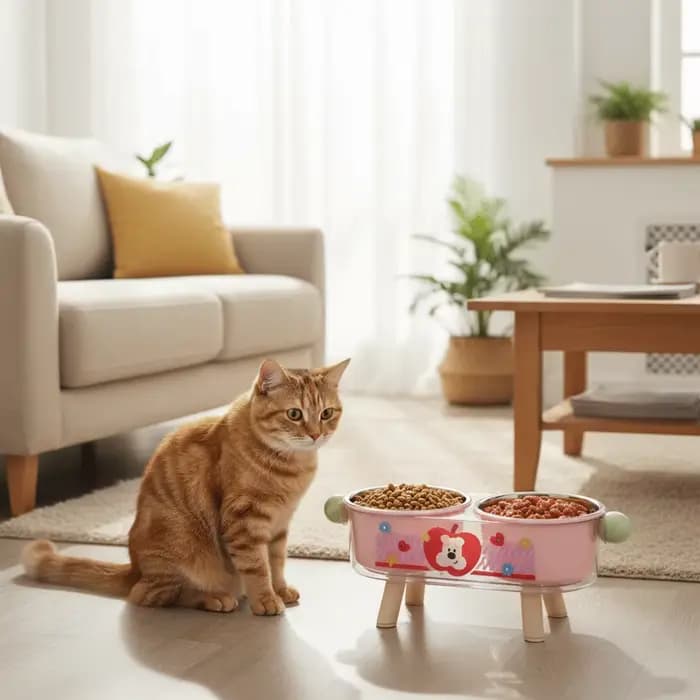 Bol surélevé pour chat en acier inoxydable anti-fuite