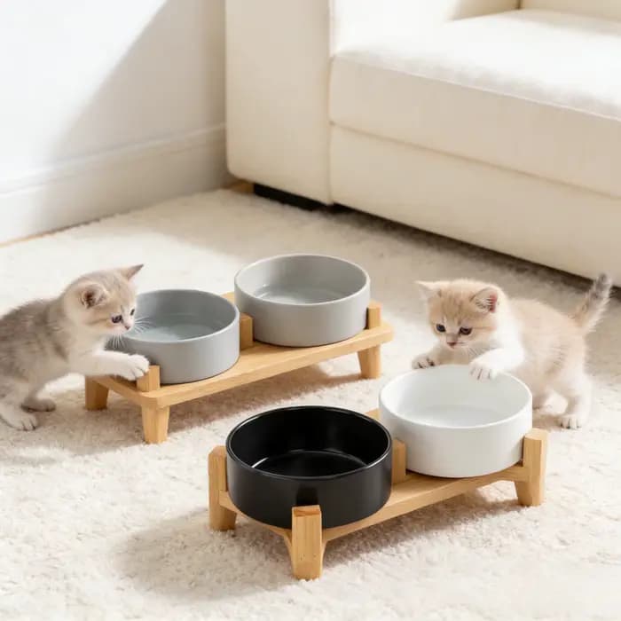 Gamelle double surélevée 2026 pour chats et chiens – Protection du cou, style épuré – Fournitures pour animaux de compagnie