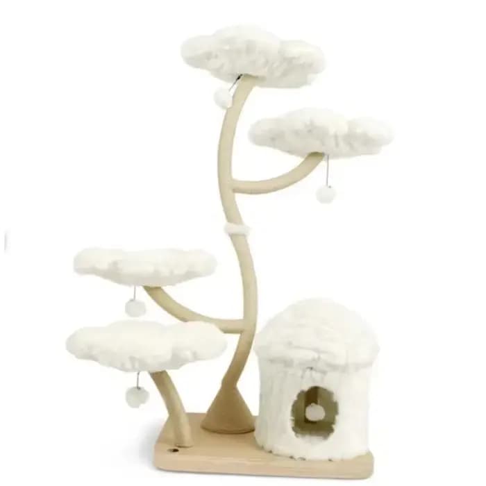Arbre à chat moderne en bois avec motif floral