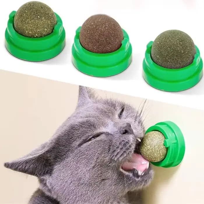 Boule à coller murale en herbe-aux-chats naturel pour chat
