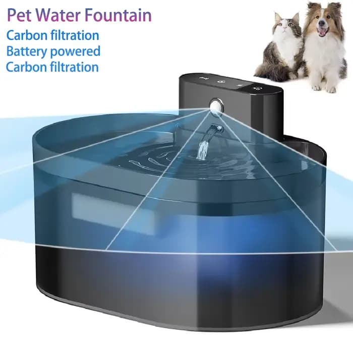 Fontaine à eau sans fil pour chat de 2,2 L, fonctionne sur piles, fontaine à eau automatique pour animaux de compagnie avec capteur de mouvement, distributeur d'eau pour chien et chat