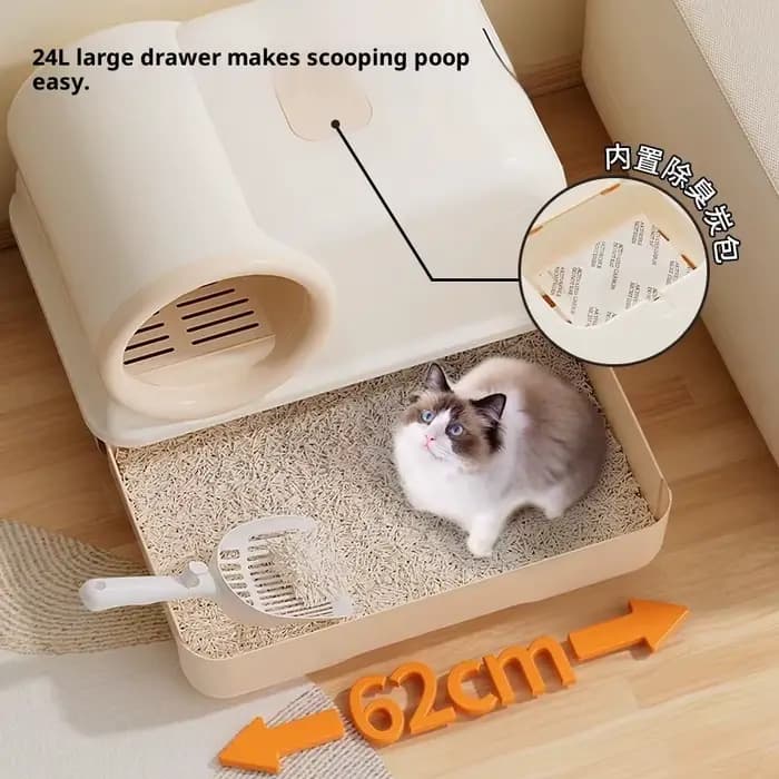 Bac à litière pour chat extra large entièrement fermé avec couloir
