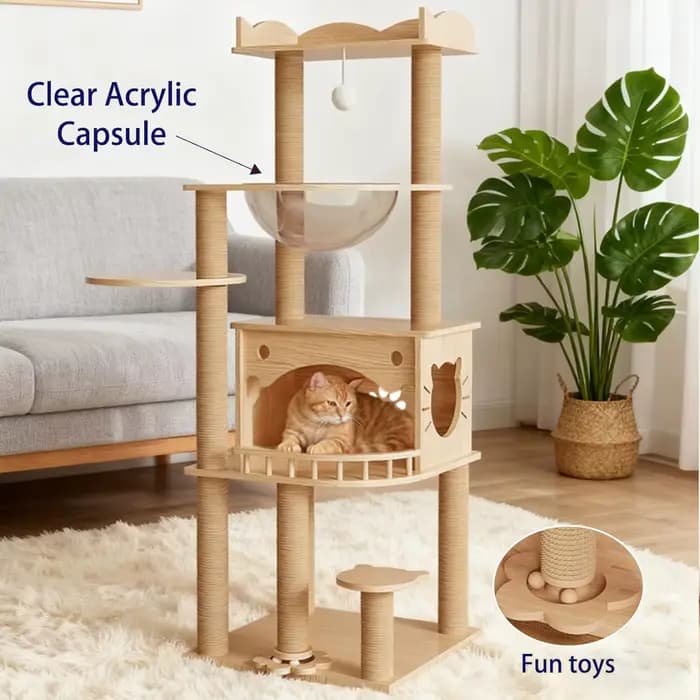 Arbre à chat en pin massif pour chats d'intérieur