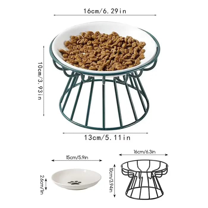 Bol de nourriture pour chat en céramique surélevé de qualité supérieure avec support en métal Stable détachable facile à nettoyer pour chats chiens décor à la maison