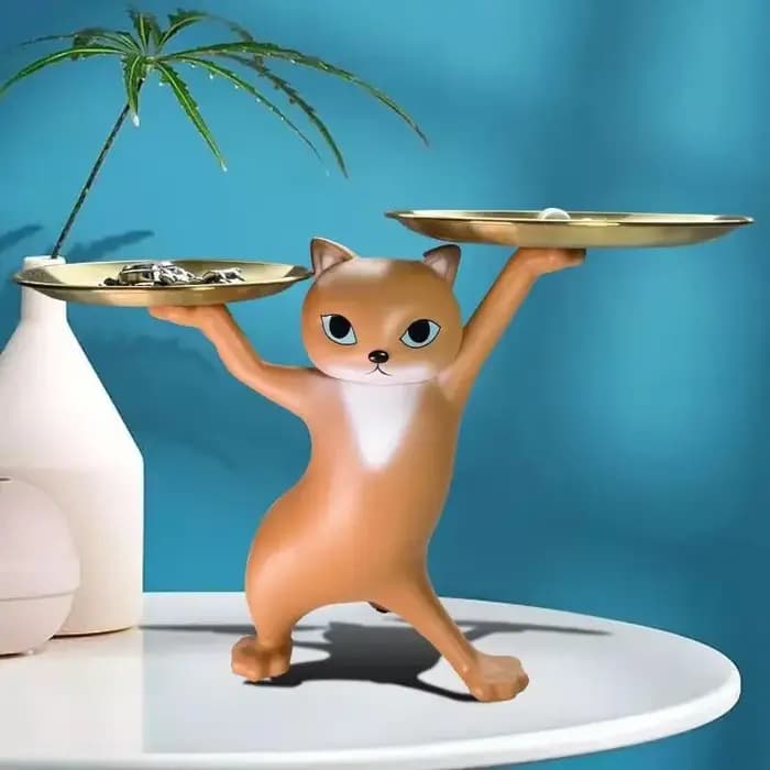 Statue de plateau de chat en résine de dessin animé