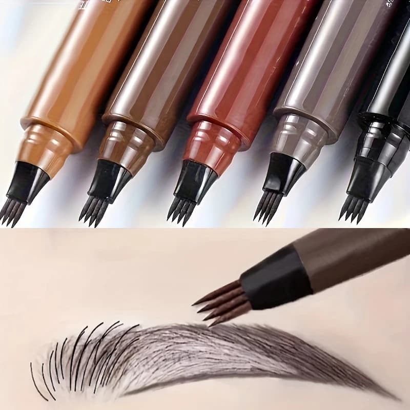 Crayon à sourcils à 4 têtes fendues, longue durée, résistant aux taches, imperméable, résistant à la sueur, hautement pigmenté, facile à appliquer, liquide, stylo de maquillage pour sourcils