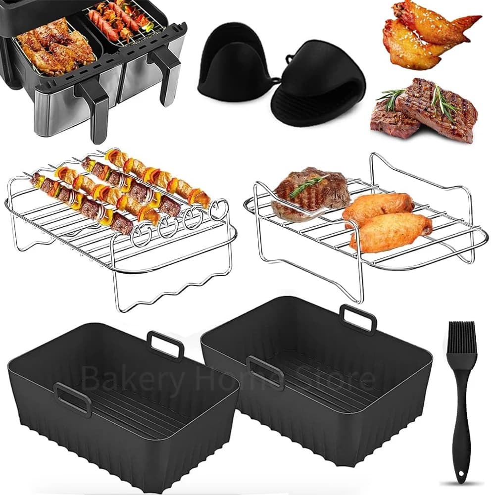 Ensemble d'accessoires pour friteuse à Air Ninja Dual Zone, supports de gril en acier inoxydable, panier rectangulaire en Silicone pour AF400EU AF300EU