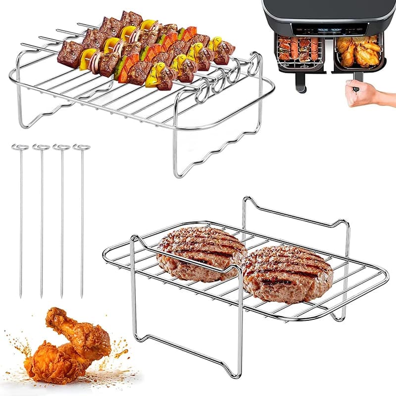 Accessoires de friteuse à Air rectangulaires, support de gril de friteuse à Air en acier inoxydable pour Ninja double Zone 3.7-5.8Qt, panier de four, support de cuisson
