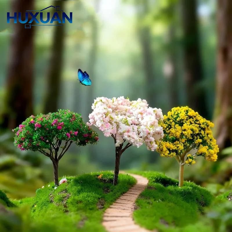 Mini arbres à fleurs artificielles aux couleurs vives et à l'aspect réaliste, parfaits pour la décoration DIY de micro-paysages de jardin féerique