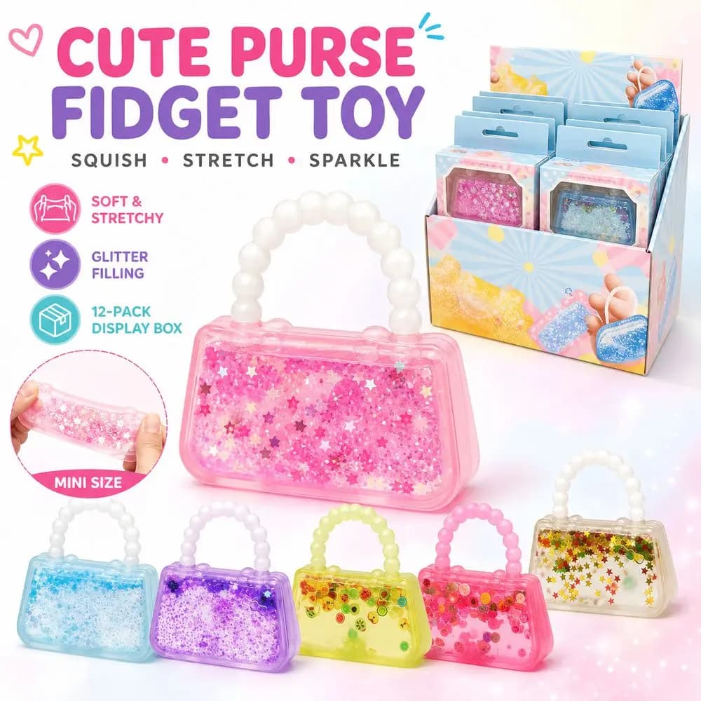 Mini sac à main jouet sensoriel anti-stress en forme de sac à main, souple et extensible, avec rembourrage transparent effet gelée et paillettes