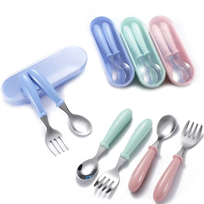 Couverts en acier inoxydable pour l'alimentation des bébés, ensemble de vaisselle pour tout-petits, ustensiles de dessin animé pour enfants, cuillère et fourchette pour l'alimentation des nourrissons